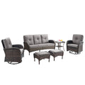 6 Piece Patio Conversation Set with Swivel Glider Chairs, NDS Series - Brown Wicker / Grey Cushion
