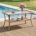 Outdoor Wicker Coffee Table – Glass Top & Storage Shelf, NTC Series - Yellow Wicker