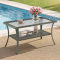 Outdoor Wicker Coffee Table – Glass Top & Storage Shelf, NTC Series - Mixed Grey Wicker