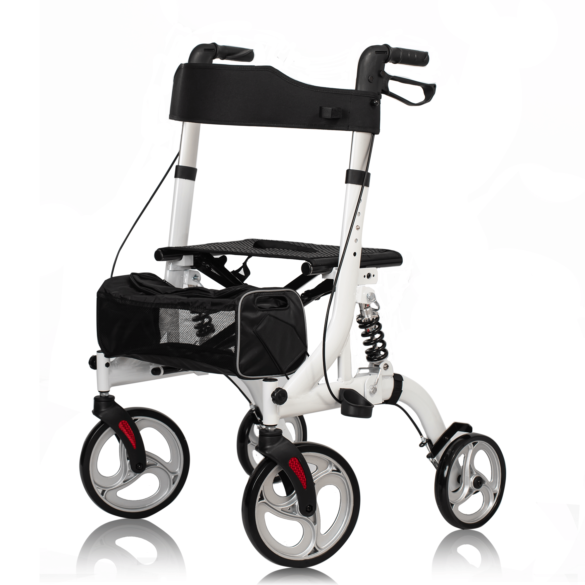 HFK-9211 Dual-Brake Shock-Absorbing Rollator Walker 10" Wheels - White