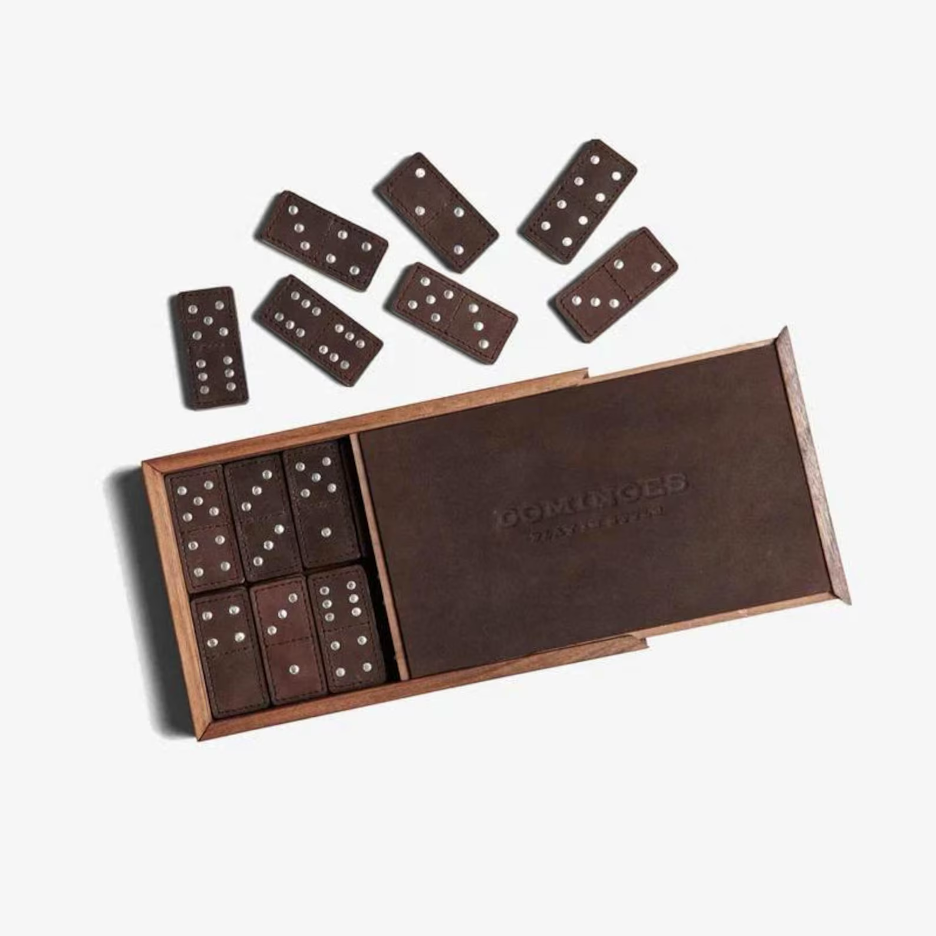 Handcrafted Leather Domino Set - Dark Brown