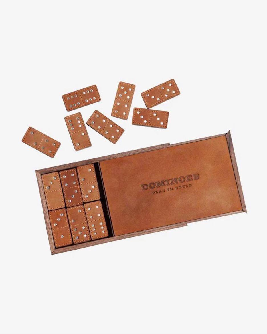 Handcrafted Leather Domino Set - Light Brown