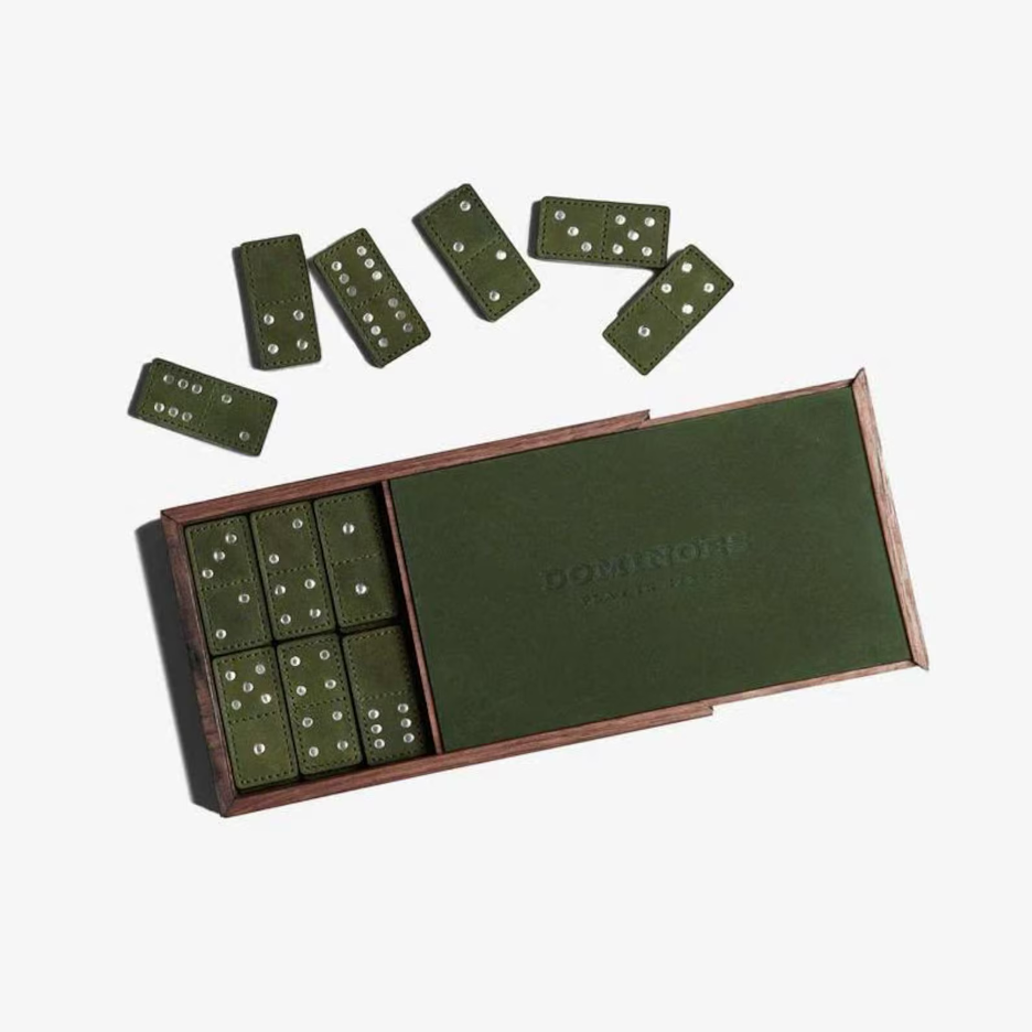 Handcrafted Leather Domino Set - Dark Forest Green