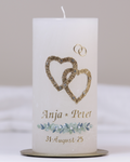 Hochzeitskerze · Anja & Peter · elfenbein · handgegossen & verziert