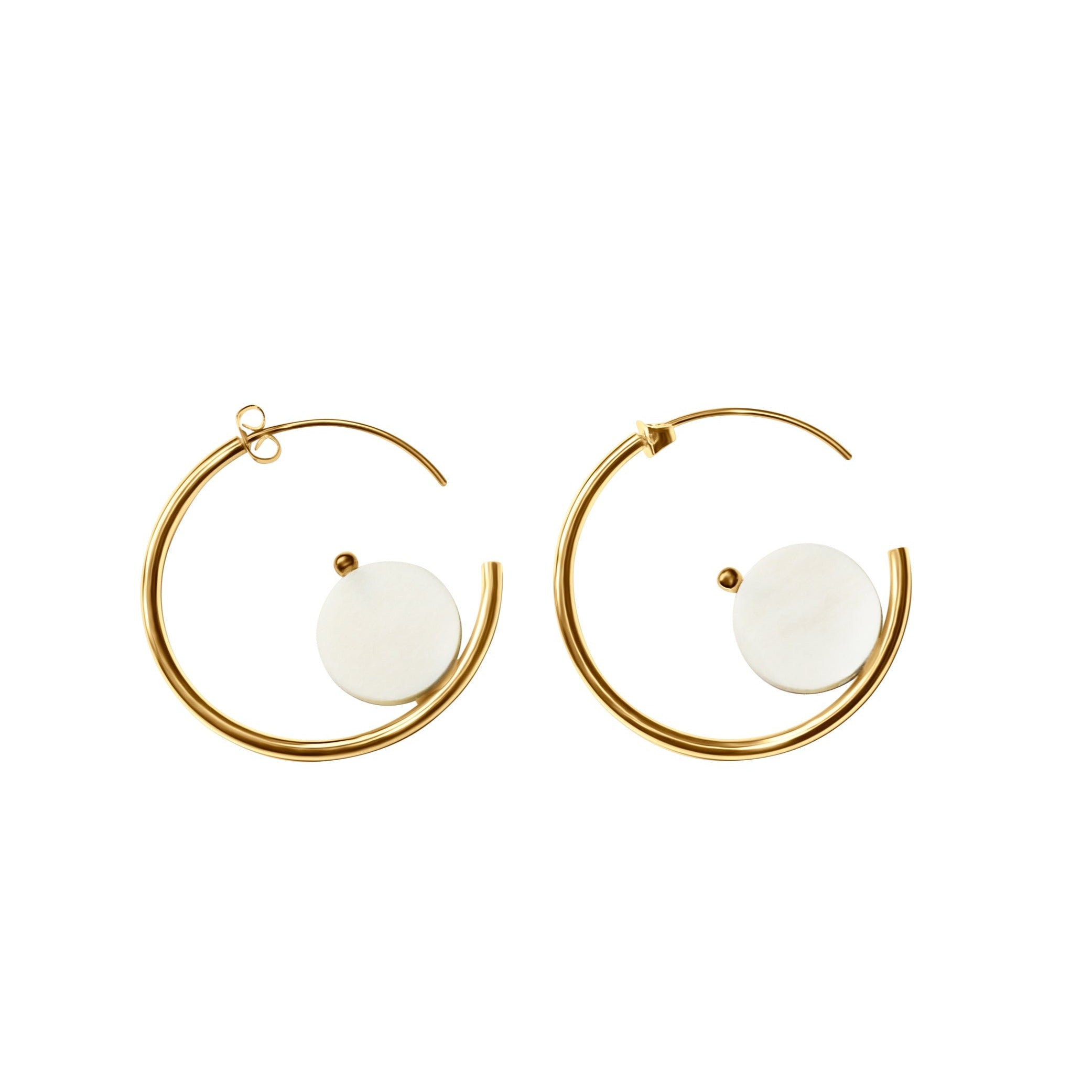 Round Moon Hoop Earring - Polished Brass