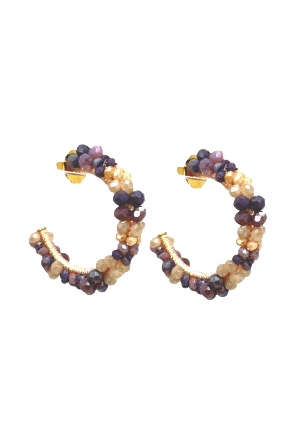 Bibi Marini Champagne & Deep Purple Bouquet Hoop Earrings