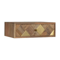 Solid Mango Wood Wall-Mounted Bedside with Brass Inlay