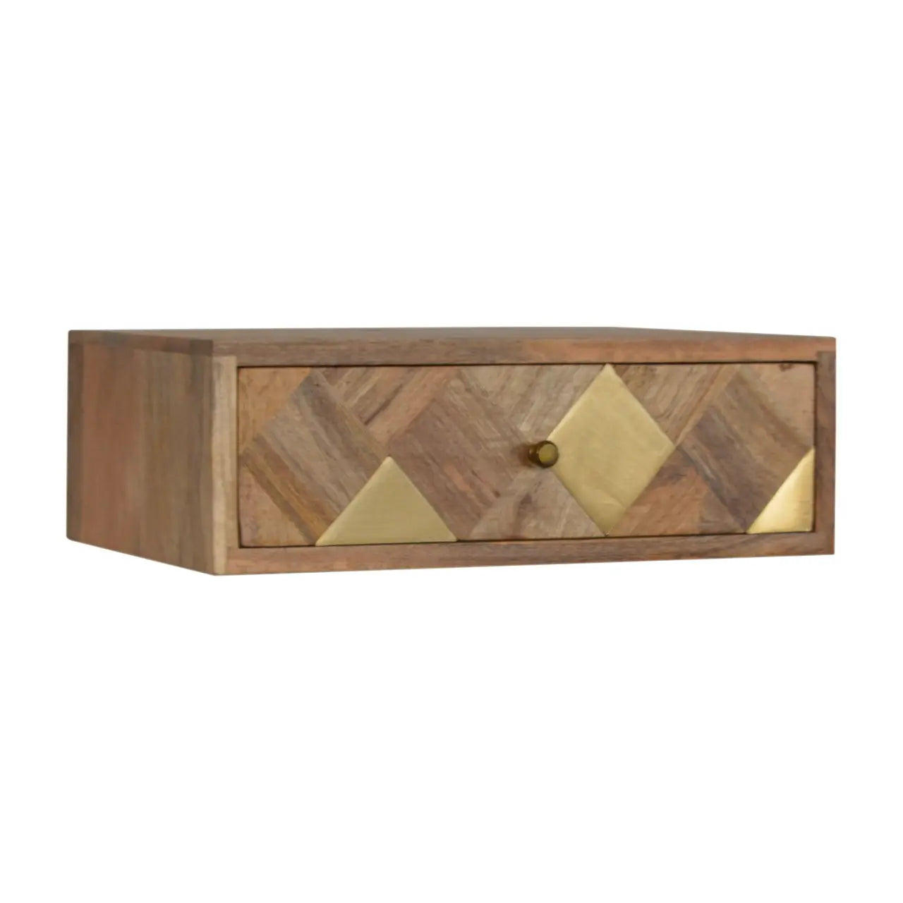 Solid Mango Wood Wall-Mounted Bedside with Brass Inlay