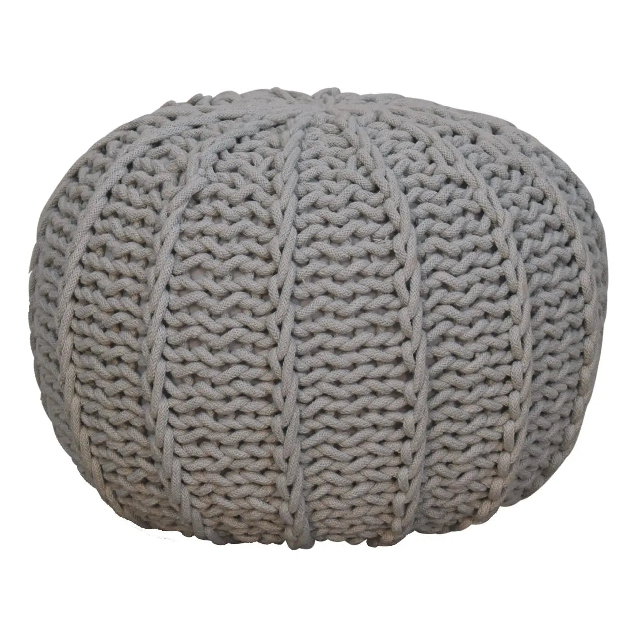 Grey Knitted Round Pouffe