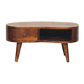 Mini Chestnut Wave Coffee Table – Solid Mango Wood, Nordic Style, Compact Storage, Modern Design, Chestnut Finish for Small Spaces
