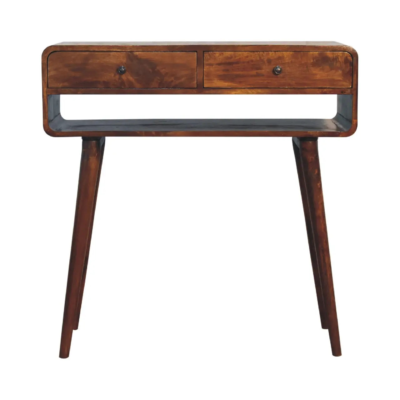 Sonata Chestnut Console Table – 100% Solid Mango Wood, Nordic Design, 2 Drawers & Open Slot, Modern Storage Solution