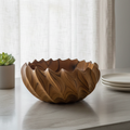 FlowCarve Statement Hand-Carved Acacia Wood Sculptural Bowl – Artisan Serving & Centerpiece - 6in