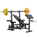 HOMCOM Weight Bench with Adjustable Barbell Rack, Leg Extension, Preacher Curl Pad and 20kg Barbell Set