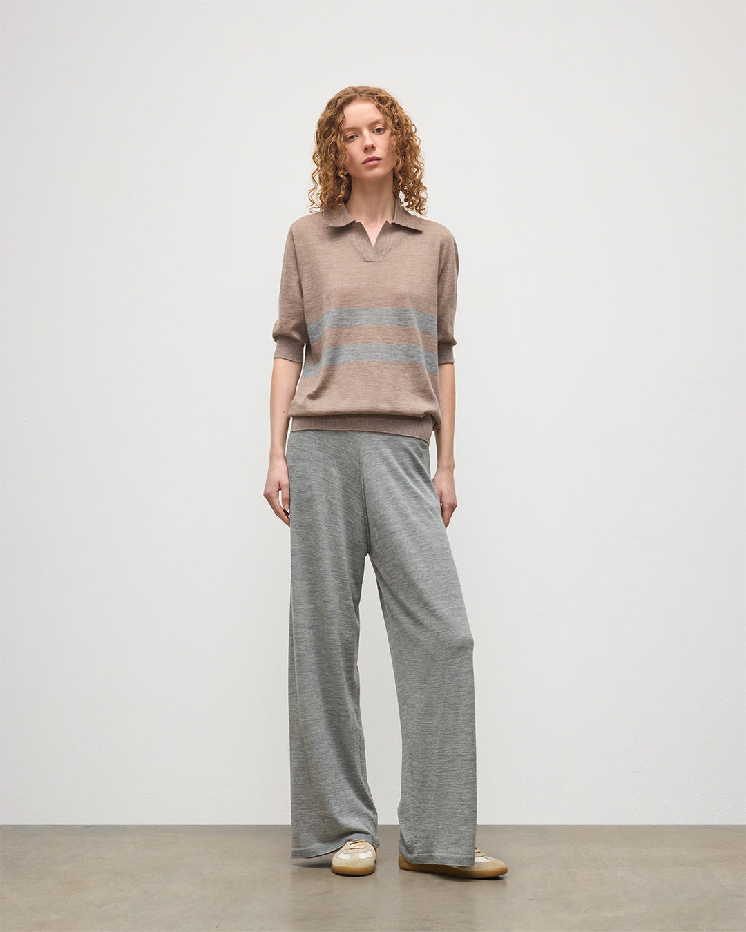 Coira Brown & Grey Superfine Cashmere Polo Shirt - XS