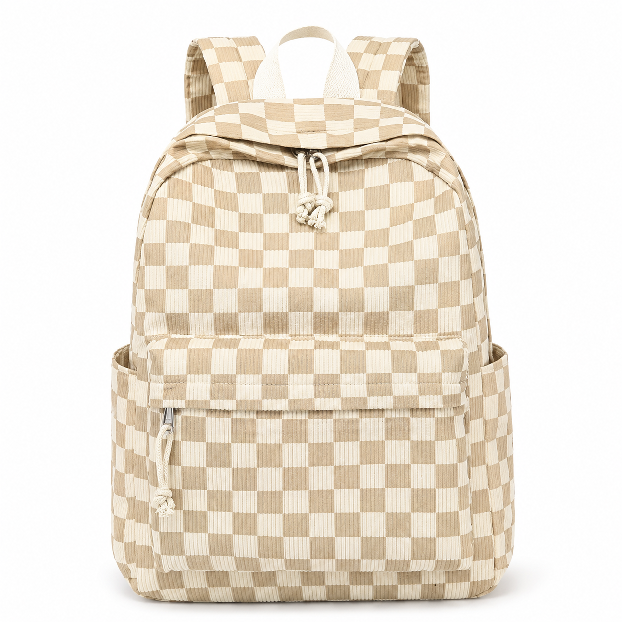 MamaRaya Personalized Patterned Corduroy Backpack - Khaki Plaid