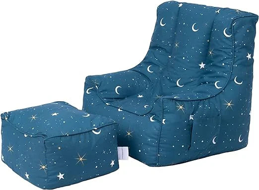 Kids Bean Bag Chair with Footstool Indoor Beanbag Armchair Printed Gaming Pouffes - Moonlight