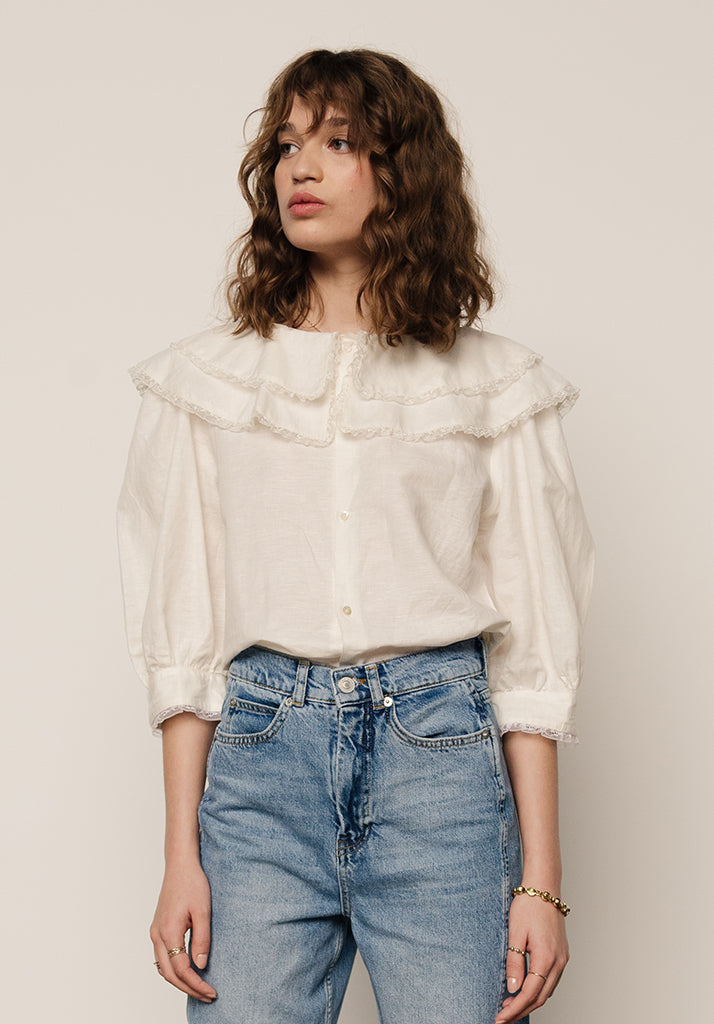 Keira Split Collar Blouse In Cream - 12