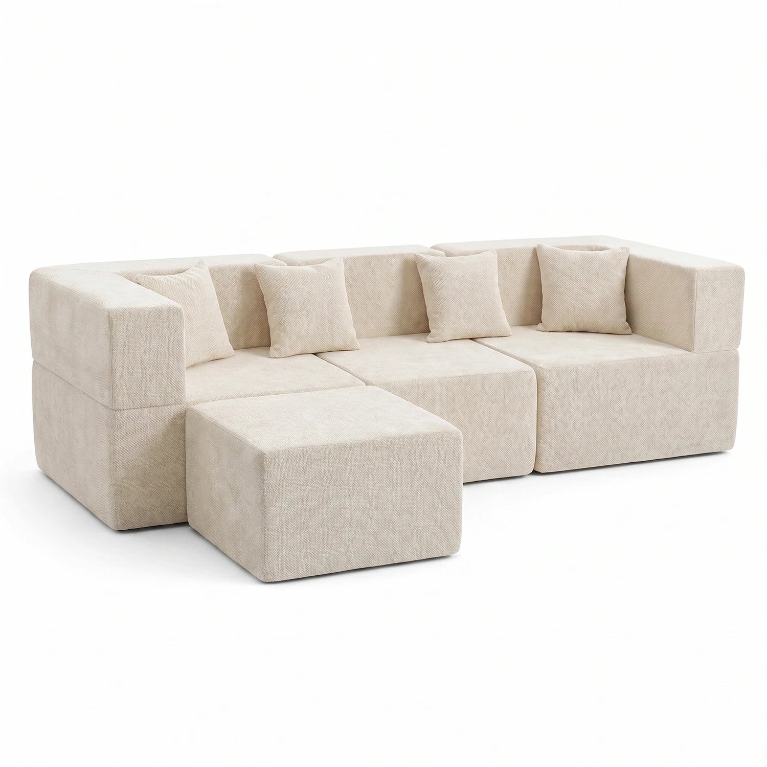 L-Shaped Modular Couch - Beige / Chenille