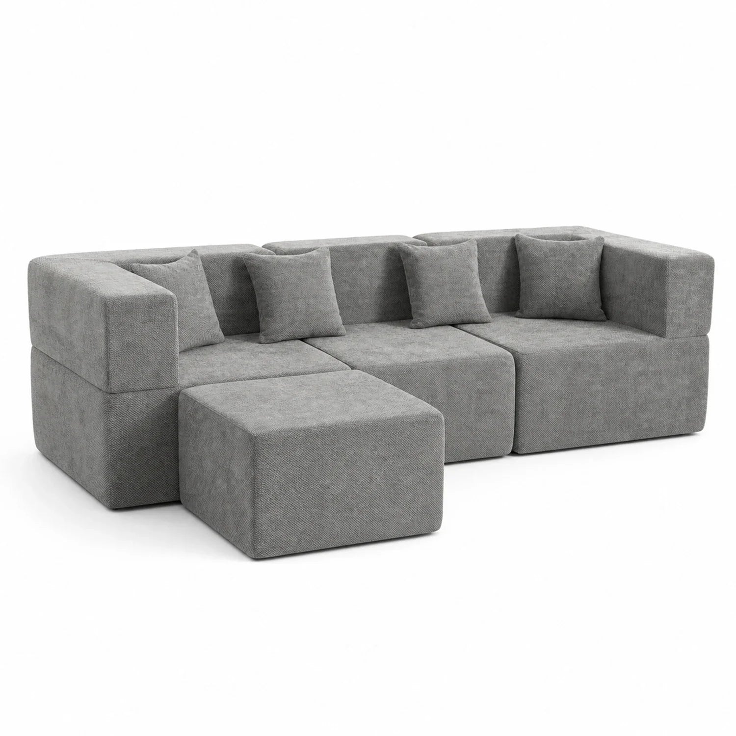 L-Shaped Modular Couch - Light Grey / Chenille