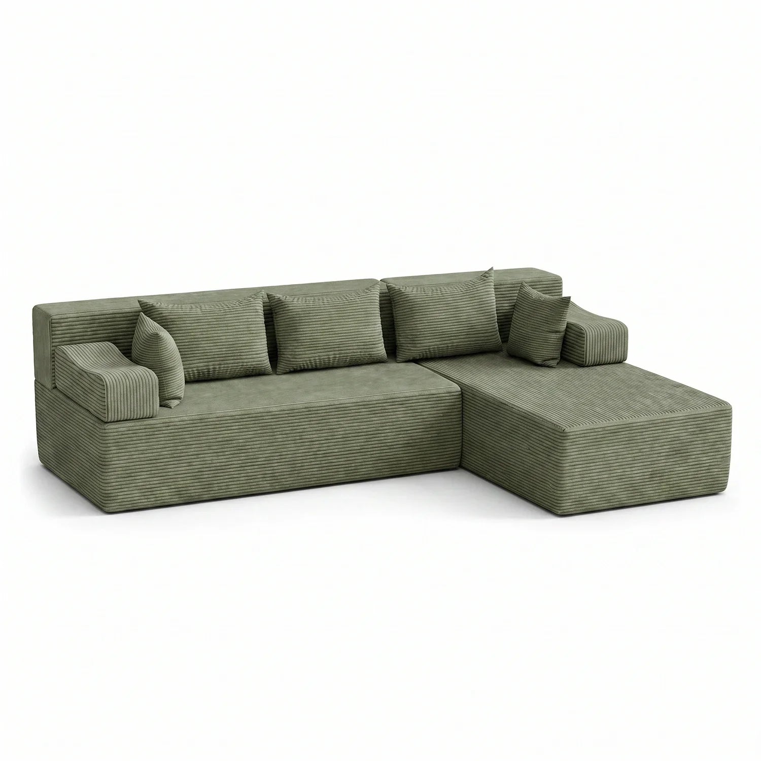 L-Shaped Sectional Couch (Corduroy) - Green / Corduroy