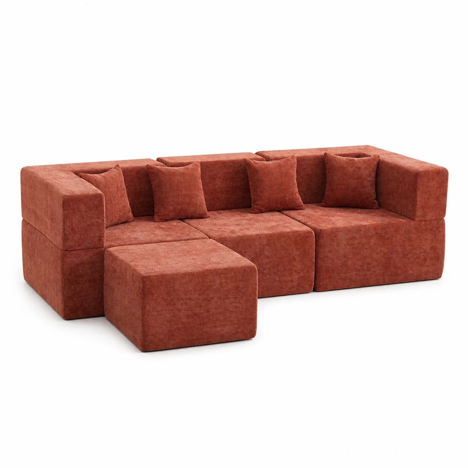 L-Shaped Modular Couch - Red / Chenille