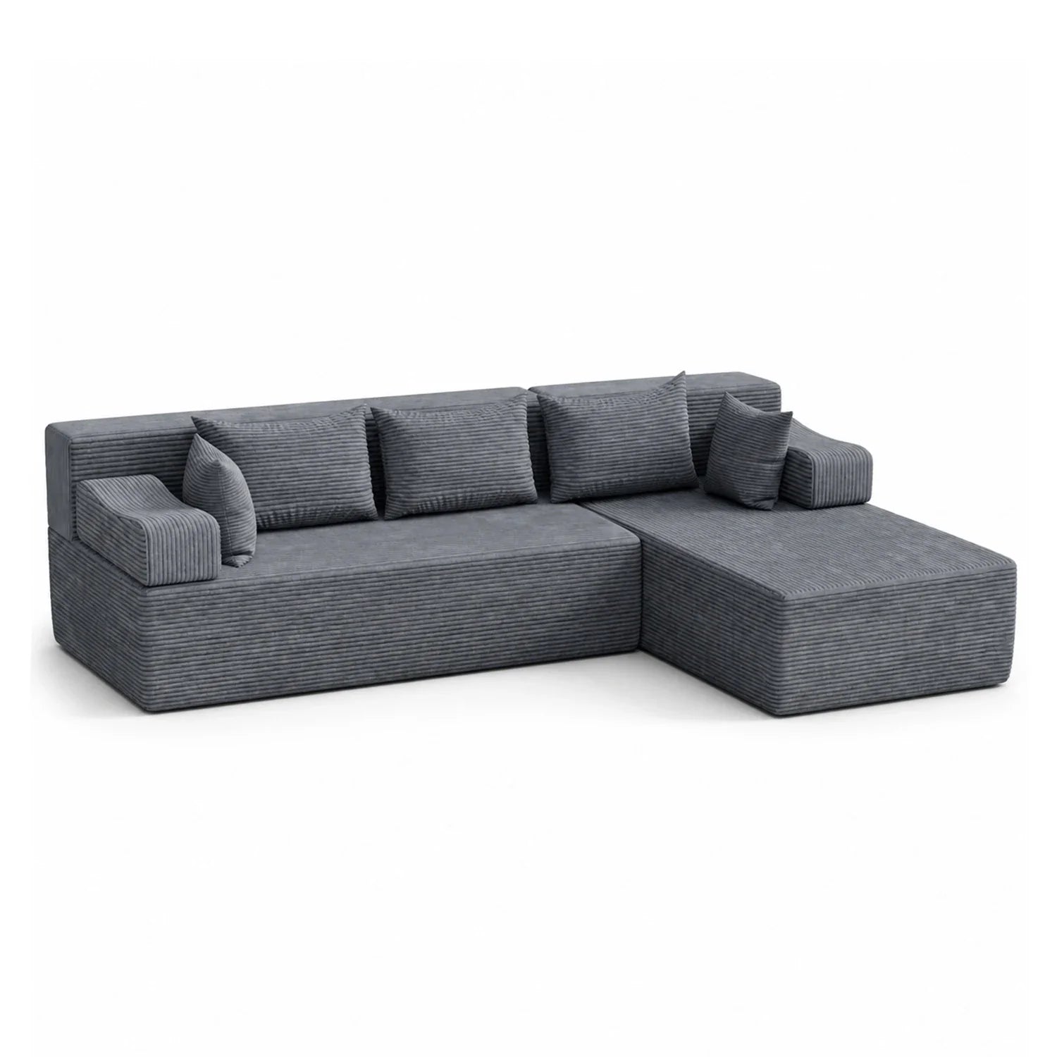 L-Shaped Sectional Couch (Corduroy) - Grey / Corduroy