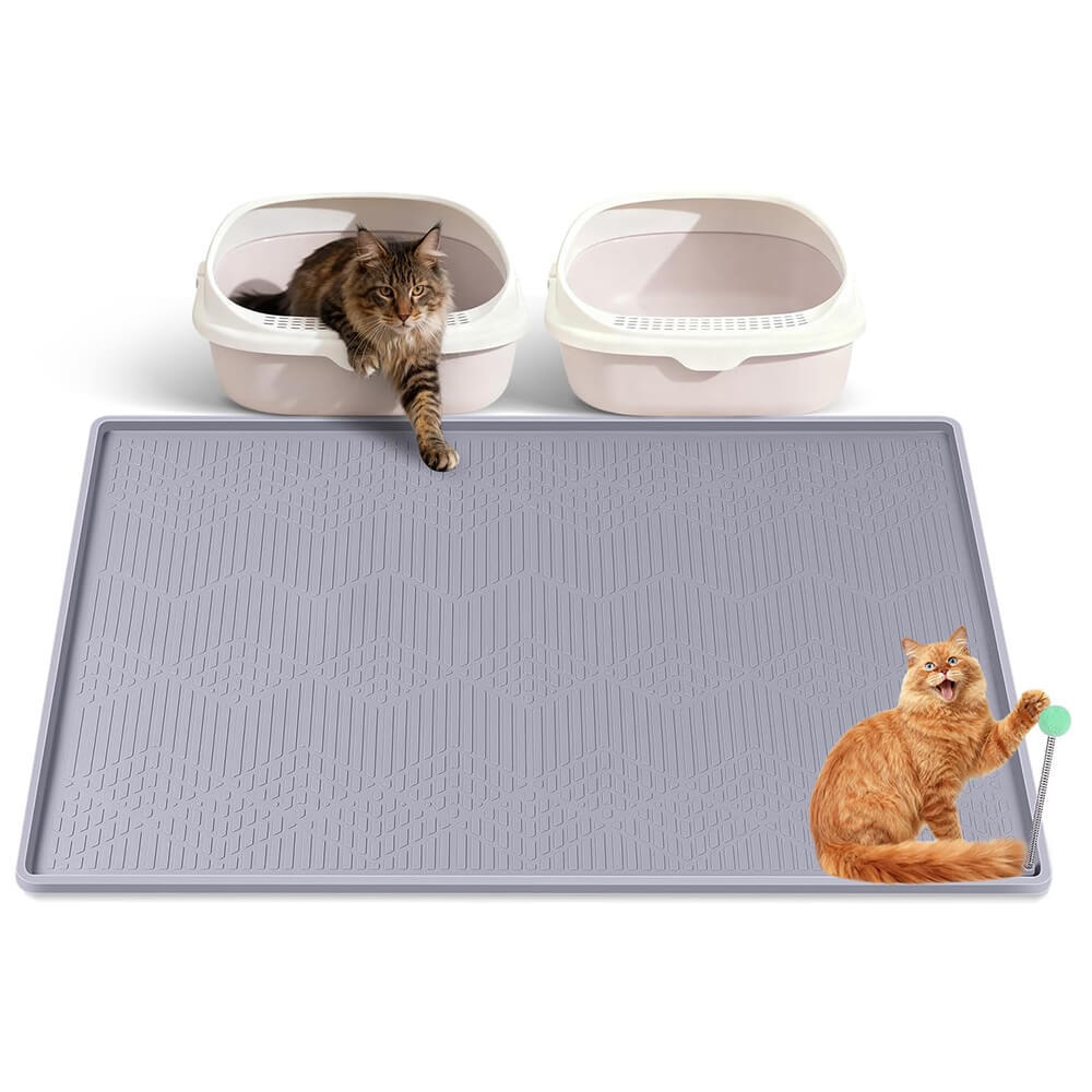 Light Gray Cat Litter Mat with Toy Ball - 34'' x 22''