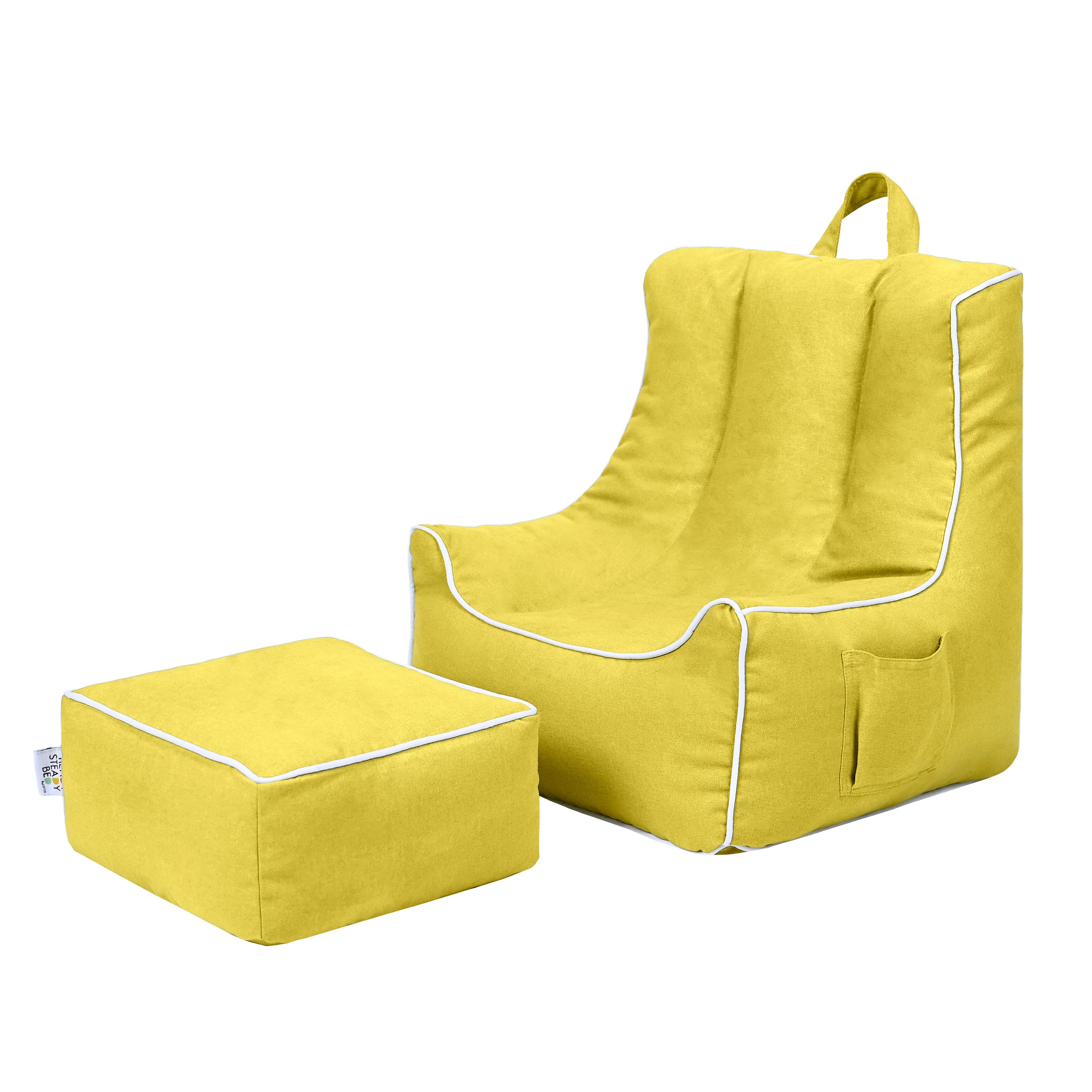 Kids Bean Bag Armchair with Footstool Indoor Beanbag Chair Gaming Kids Pouffes - Lemon Spice
