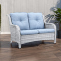 1 Piece Outdoor Patio Furniture Wicker Loveseat Sofa, NTC Series - Light Grey Wicker / Baby Blue Cushion
