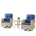Swivel Glider Chairs Set with Side Table, NDS Series - Light Beige Wicker / Blue Cushion
