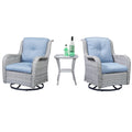 Swivel Glider Chairs Set with Side Table, NTC Series - Light Grey Wicker / Baby Blue Cushion