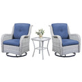 Swivel Glider Chairs Set with Side Table, NTC Series - Light Grey Wicker / Blue Cushion