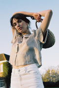 Frances Linen Cropped Blouse  - Fawn Gingham - Fawn Gingham / L