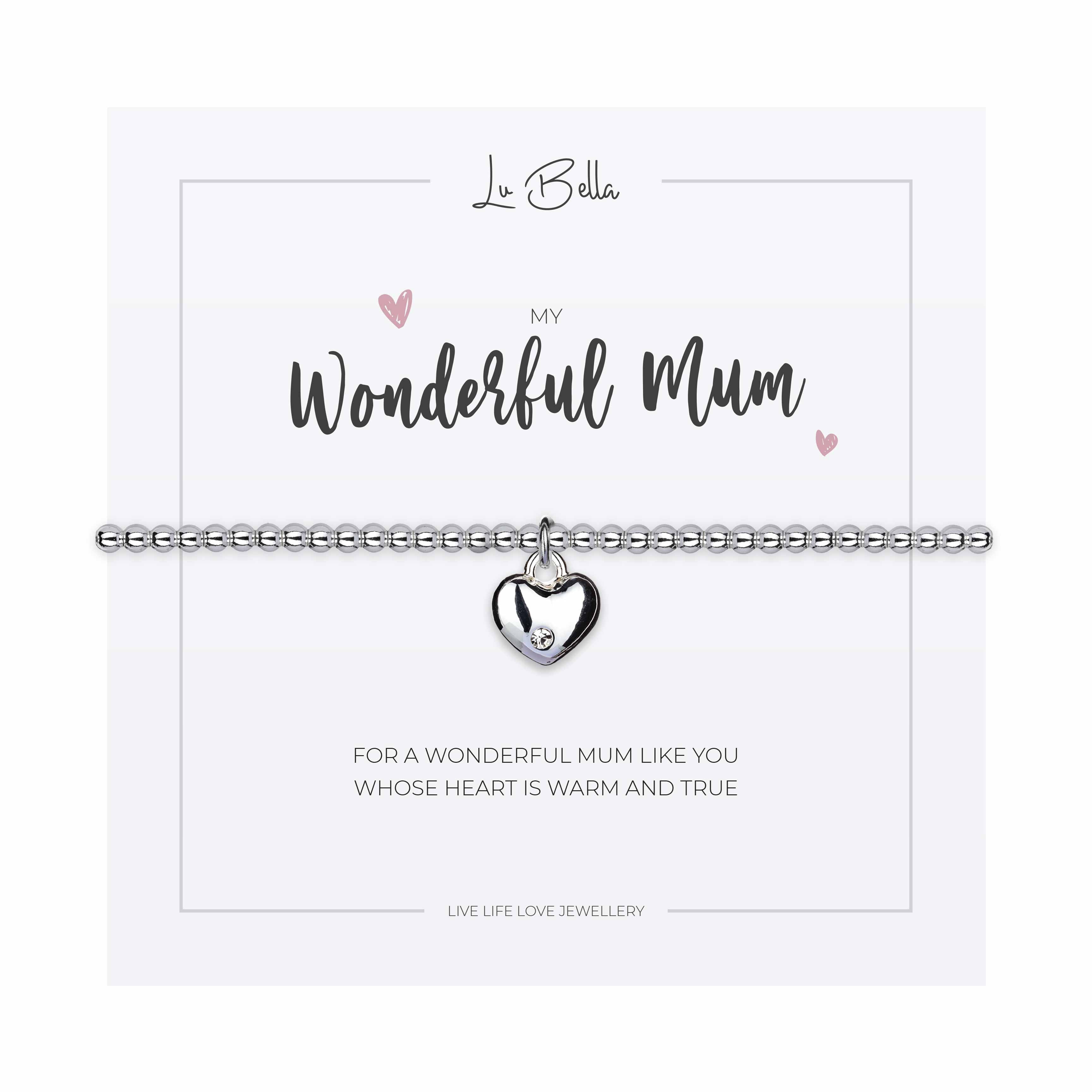 My Wonderful Mum Heart Charm Sentiments Friendship Bracelet - Bracelet