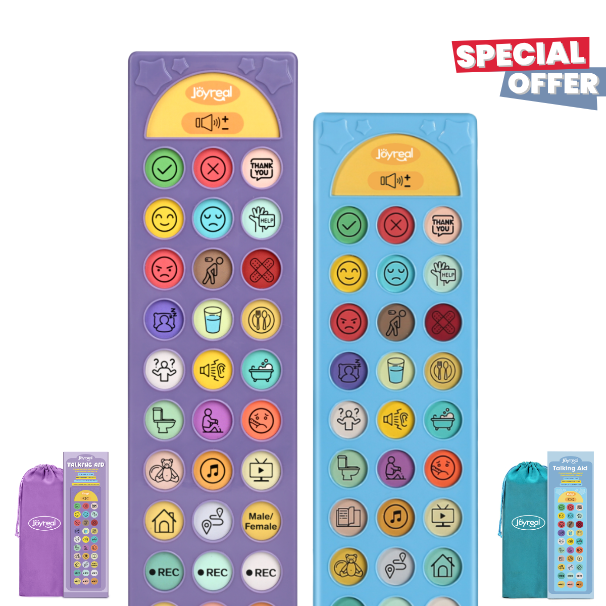 Portable AAC Speech Device Combo, 2-Pack Speech Therapy Device for Autism Nonverbal Children