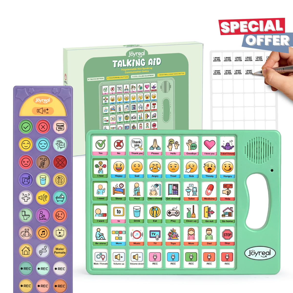 Joyreal AAC Speech Device Bundle, Communication Board for Autism Nonverbal Children & Early Language Support (Copy)