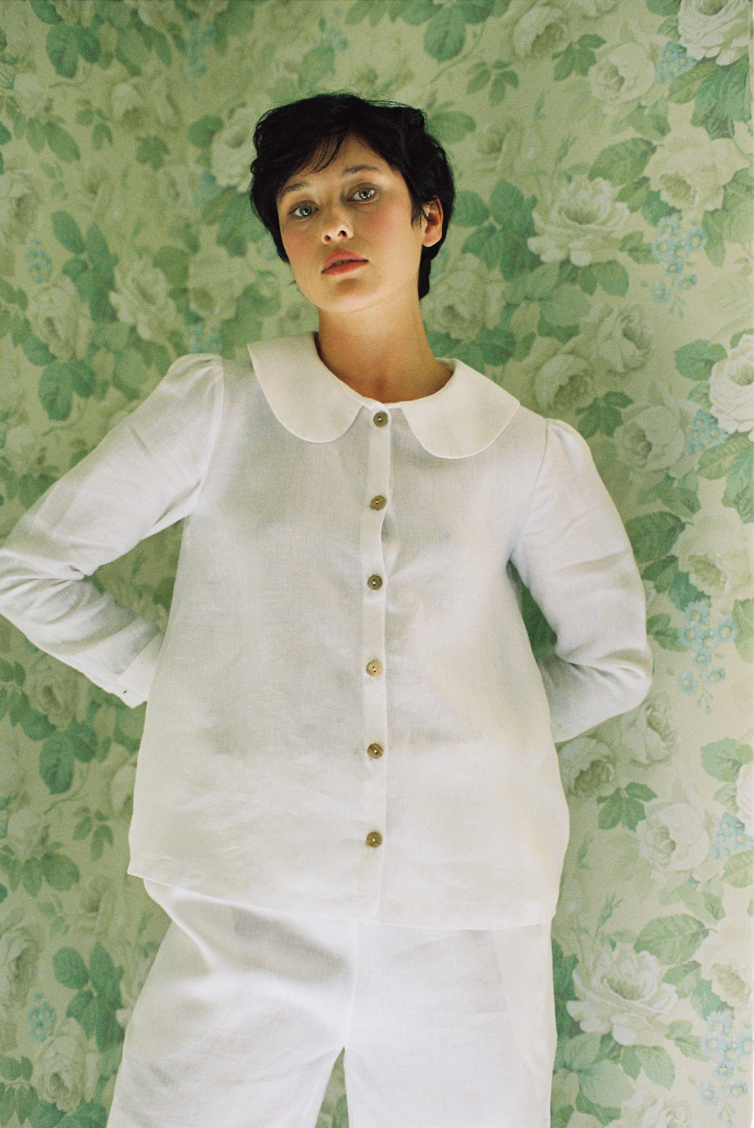 Claudine Linen Blouse  - White - White / M