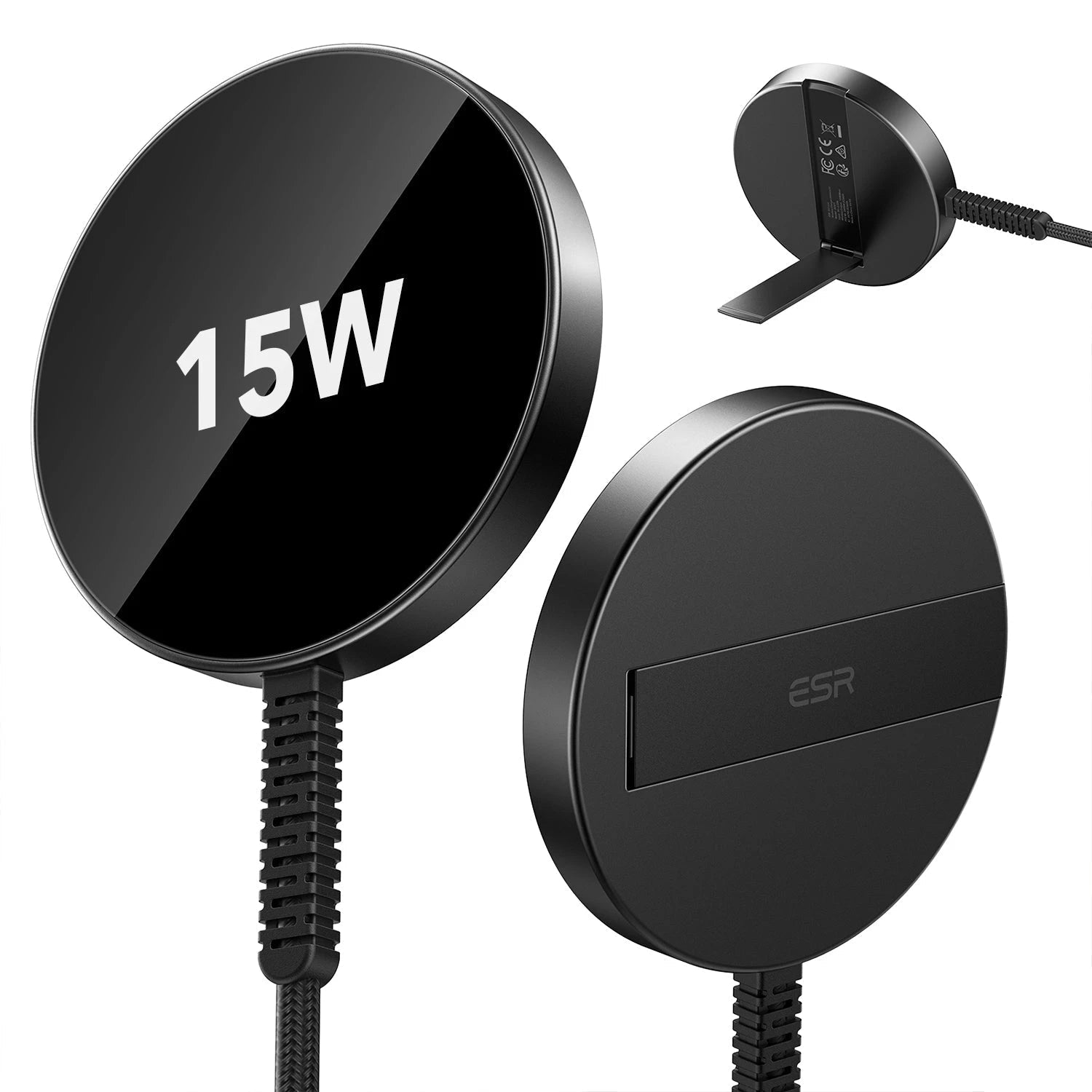 Magnetic Charging Pad (15W, Kickstand) - Black - Black