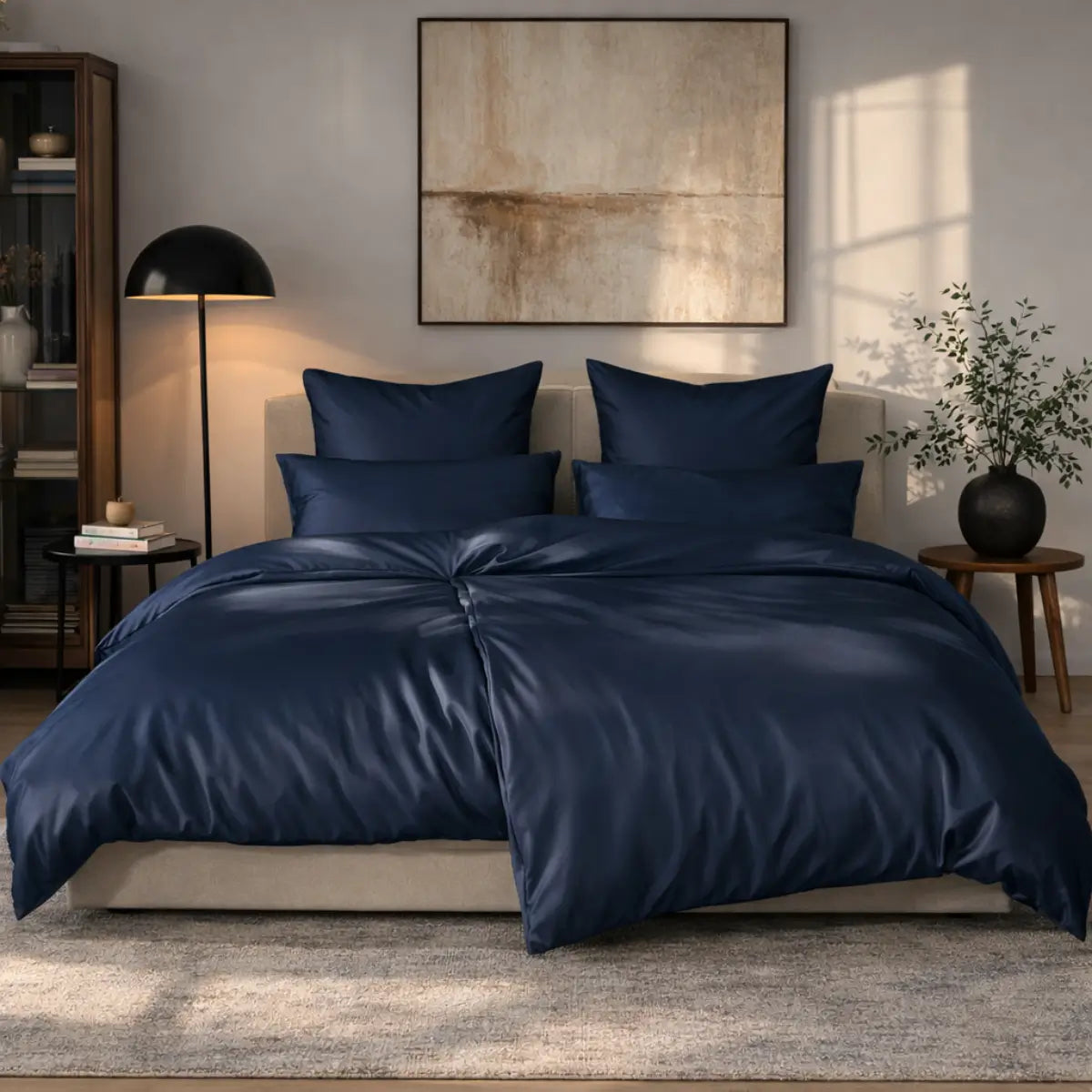 Mako-Satin Bettwäsche Set - Dunkelblau / 240x220 +  2x 80x80 cm