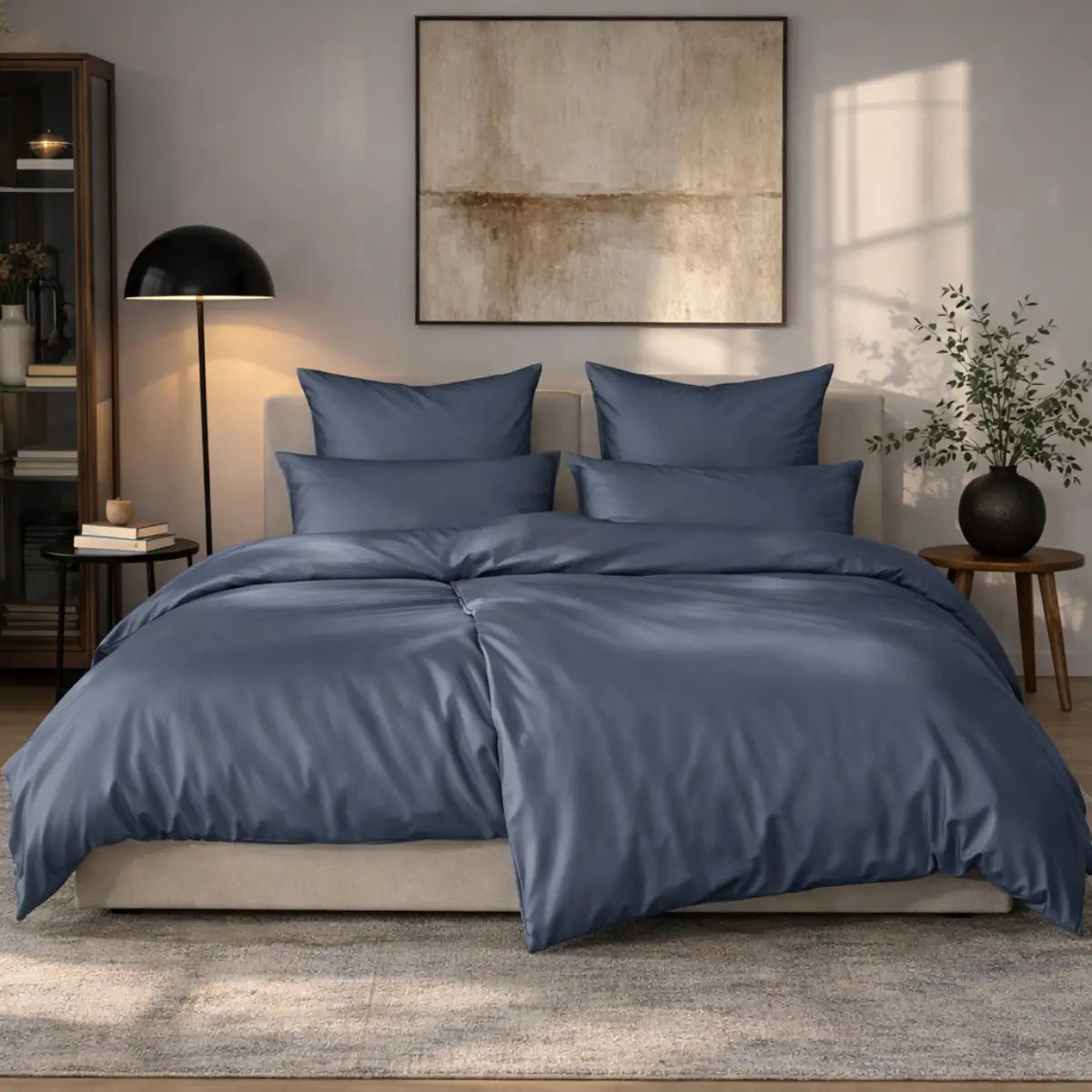 Mako-Satin Bettwäsche Set - Marine / 155x220 + 80x80 cm