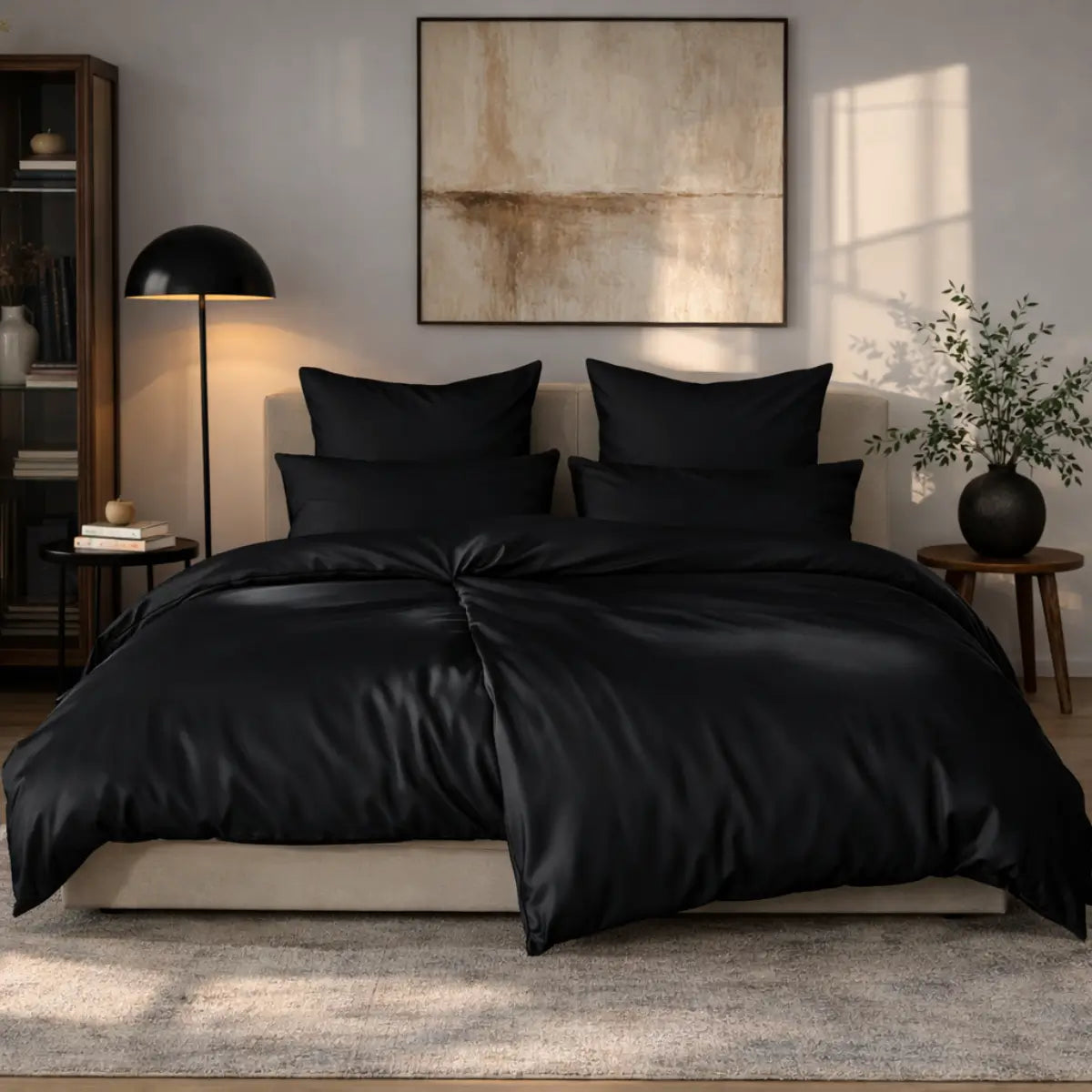 Mako-Satin Bettwäsche Set - Schwarz / 135x200 + 80x80 cm