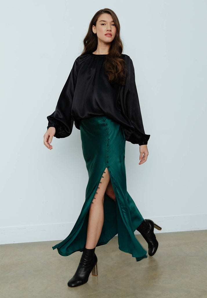 Mia Side Slit Maxi Skirt In Green - 6