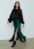 Mia Side Slit Maxi Skirt In Green - 8
