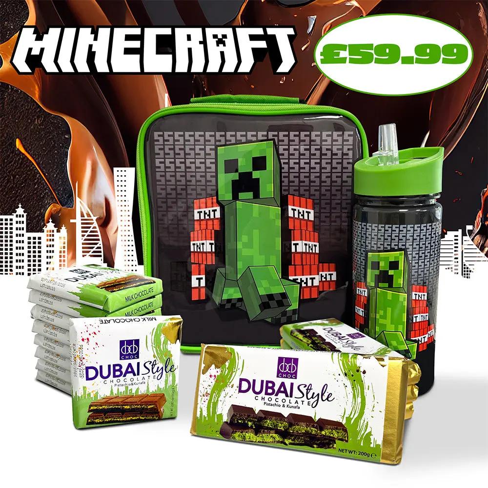 Minecraft Back To School Lunch Box & Bottle Special Offer With Dubai Style Milk Chocolate Bars