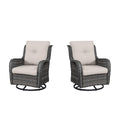 Outdoor 2PC PE Rattan Swivel Glider Chairs, NTC Series - Mixed Grey Wicker / Beige Cushion