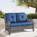 1 Piece Outdoor Patio Furniture Wicker Loveseat Sofa, NTC Series - Mixed Grey Wicker / Blue Cushion