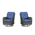 Outdoor 2PC PE Rattan Swivel Glider Chairs, NTC Series - Mixed Grey Wicker / Blue Cushion