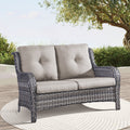 1 Piece Outdoor Patio Furniture Wicker Loveseat Sofa, NTC Series - Mixed Grey Wicker / Grey Cushion