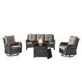 4-Piece Wicker Patio Set with Fire Pit Table, NTC Series - Mixed Grey Wicker / Grey Cushion