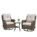 Swivel Glider Chairs Set with Side Table, NTC Series - Mixed Grey Wicker / Beige Cushion